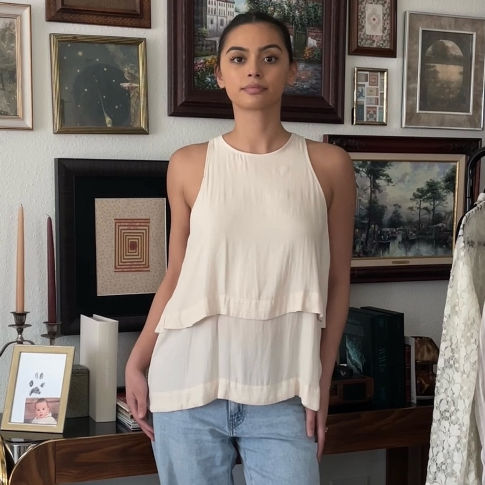 Free People Layers of Love Tunic Tank Cream Top Blouse Sleeveless